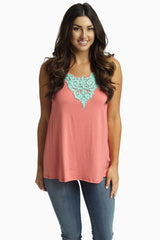 Coral Mint Crochet Neck Tank Top