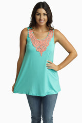 Mint Coral Crochet Neck Tank Top