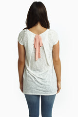 White Knit Chiffon Bow Back Top