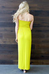 Yellow Solid Strapless Maxi Dress