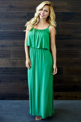 Green Solid Overlay Maxi Dress