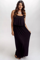 Black Solid Overlay Maxi Dress