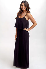 Black Solid Overlay Maxi Dress