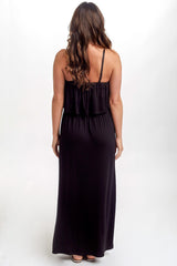 Black Solid Overlay Maxi Dress