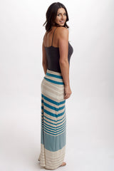 Teal Beige Alternating Striped Maxi Skirt