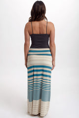 Teal Beige Alternating Striped Maxi Skirt