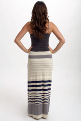 Navy Beige Alternating Striped Maxi Skirt