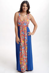 Blue Floral Colorblock Maxi Dress