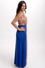 Blue Floral Colorblock Maxi Dress