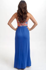 Blue Floral Colorblock Maxi Dress