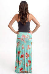 Mint Green Floral Printed Maxi Skirt