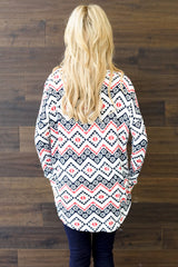 White Black Red Tribal Chevron Long Sleeve Top