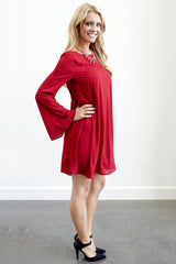 Red Chiffon Bell Sleeve Dress