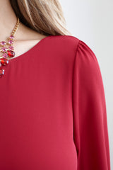 Red Chiffon Bell Sleeve Dress