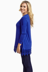 Royal Blue Crochet Trim 3/4 Sleeve Top