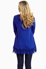 Royal Blue Crochet Trim 3/4 Sleeve Top