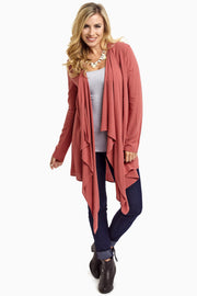 Faded Coral Long Flowy Open Front Cardigan