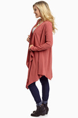 Faded Coral Long Flowy Open Front Cardigan