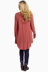 Faded Coral Long Flowy Open Front Cardigan