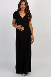 PinkBlush Petite Black Draped Maternity/Nursing Maxi Dress