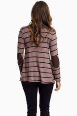 Mocha Striped Suede Elbow Patch Cardigan