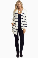 Ivory Navy Striped Knit Cardigan