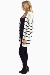 Ivory Navy Striped Knit Cardigan