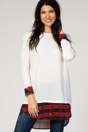 Ivory Plaid Shirttail Top