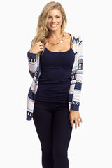 Navy Lavendar Aztec Knit Cardigan