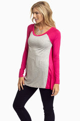 Pink Grey Colorblock Top