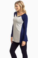 Navy Blue Grey Colorblock Top