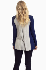 Navy Blue Grey Colorblock Top