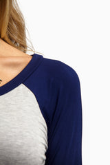 Navy Blue Grey Colorblock Top