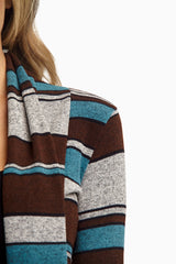 Brown Teal Striped Knit Cardigan