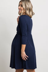 Navy Wrap 3/4 Sleeve Maternity/Nursing Dress