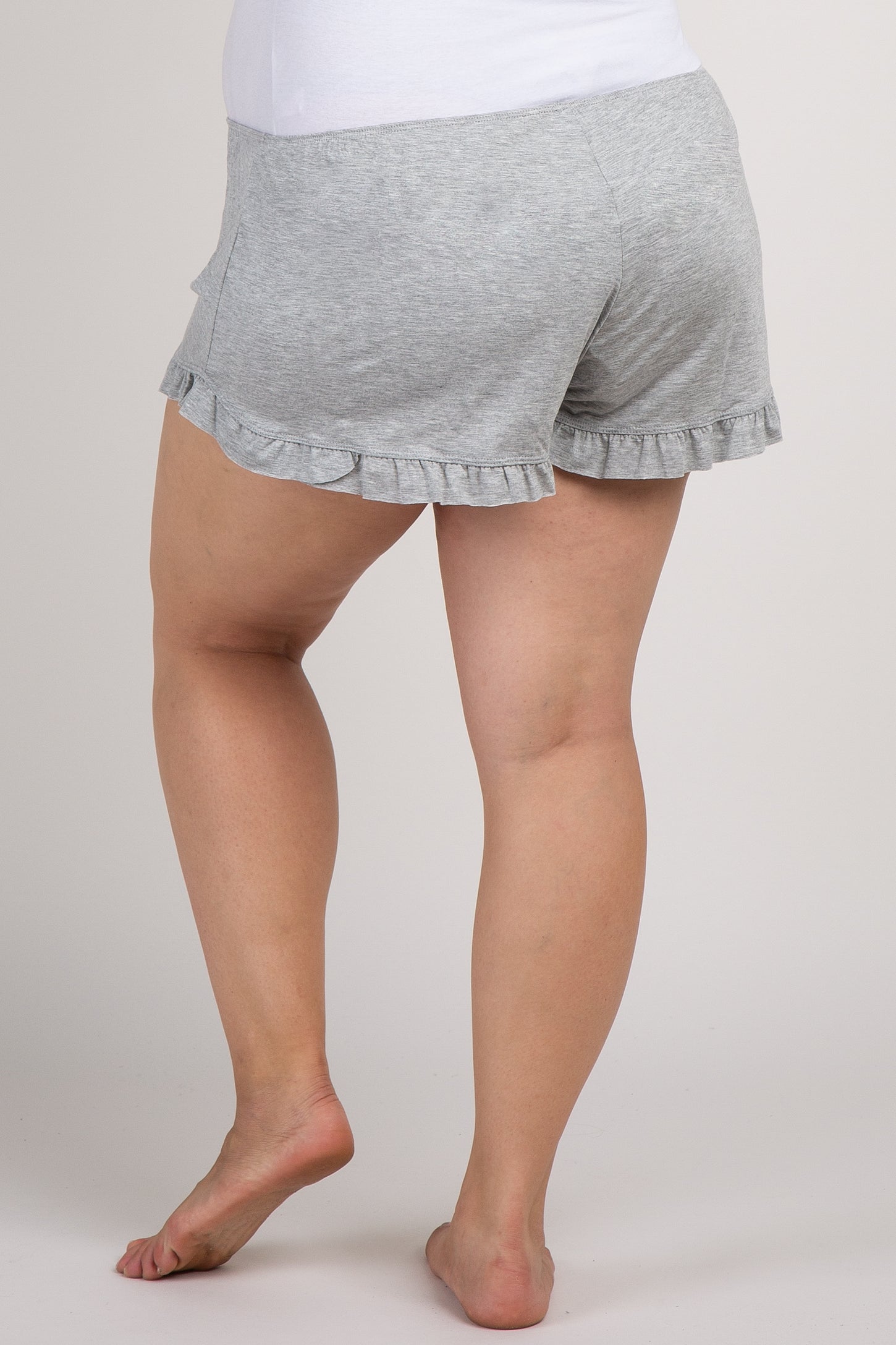 Grey Ruffled Trim Maternity Plus Pajama Shorts