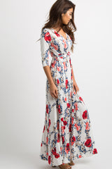 White Garden Floral Wrap Maxi Dress