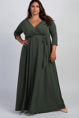 PinkBlush Olive Sash Tie Wrap Plus Maxi Dress