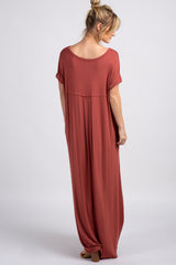 PinkBlush Rust Solid Short Sleeve Maternity Maxi Dress