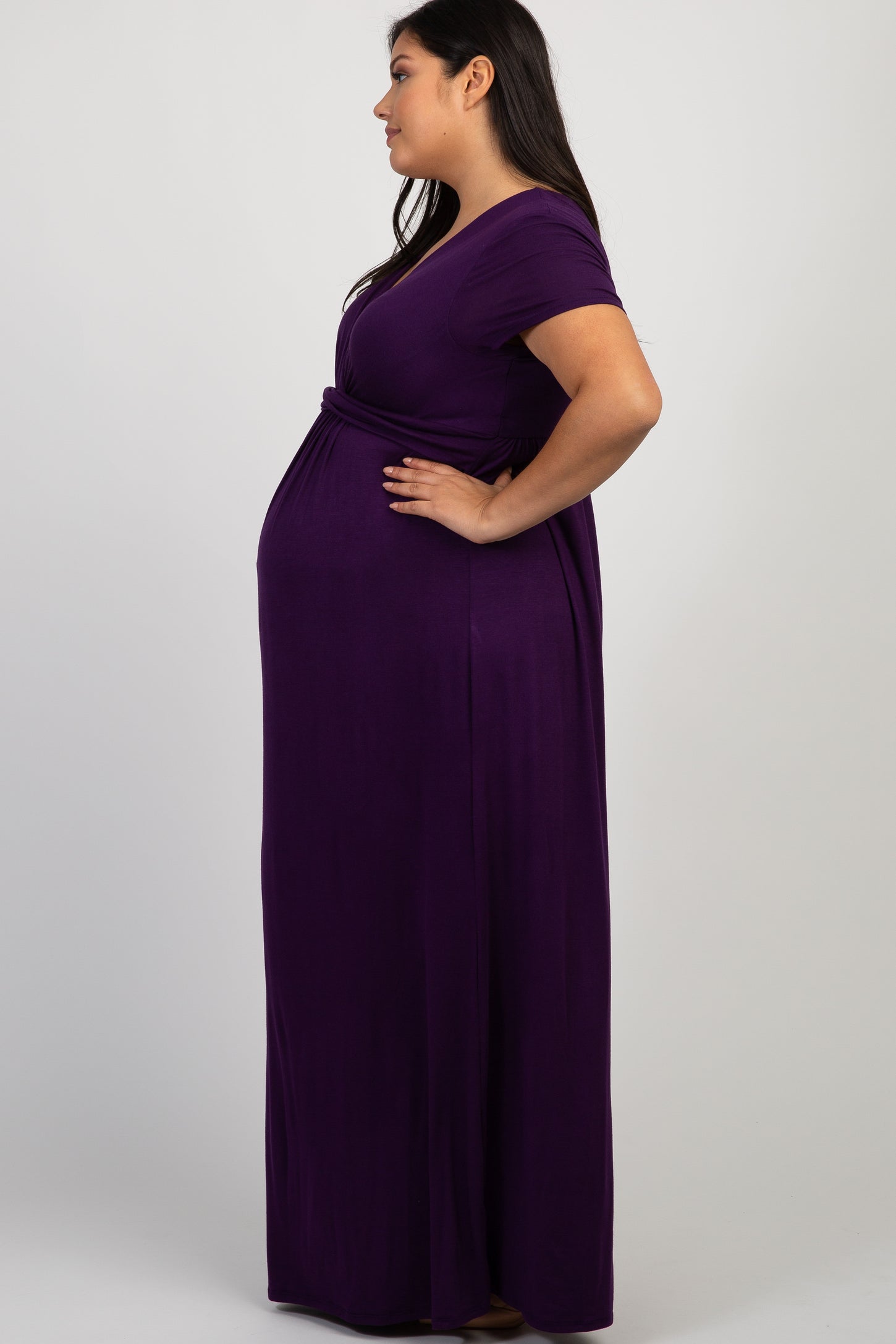 Purple Draped Plus Maternity/Nursing Maxi Dress