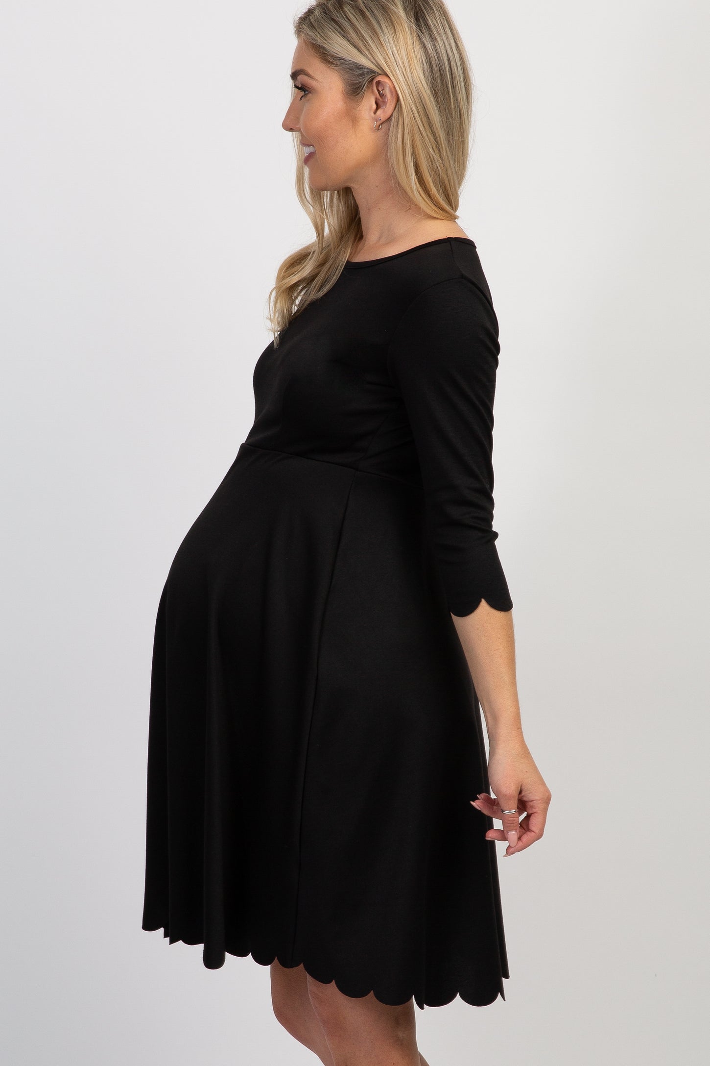 PinkBlush Black Solid Scalloped Hem Maternity Dress