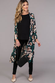 PinkBlush Green Floral Print Chiffon Long Maternity Cover Up