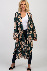 PinkBlush Green Floral Print Chiffon Long Cover Up