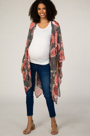 PinkBlush Grey Floral Chiffon Open Front Maternity Cover Up