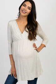 PinkBlush Beige Draped Front 3/4 Sleeve Maternity/Nursing Top