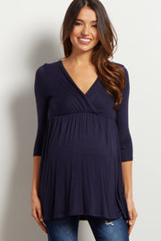 PinkBlush Navy Draped Front 3/4 Sleeve Maternity/Nursing Top