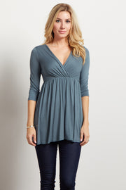 PinkBlush Teal Draped Front 3/4 Sleeve Nursing Top