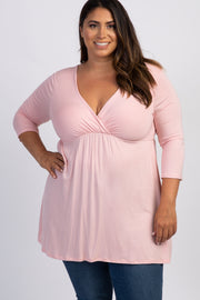 Pink Draped Front 3/4 Sleeve Nursing Plus Top