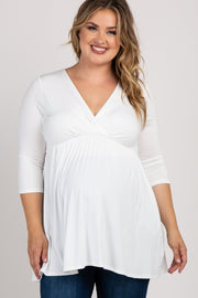 Ivory Draped Front 3/4 Sleeve Maternity/Nursing Plus Top