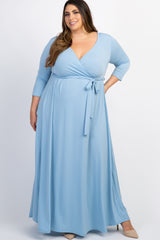 PinkBlush Periwinkle Draped 3/4 Sleeve Plus Maxi Dress